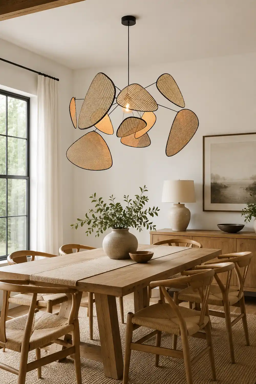 Ritta Pendant Light Leaf Grid, Rattan/Metal, Bedroom - Lumpaz
