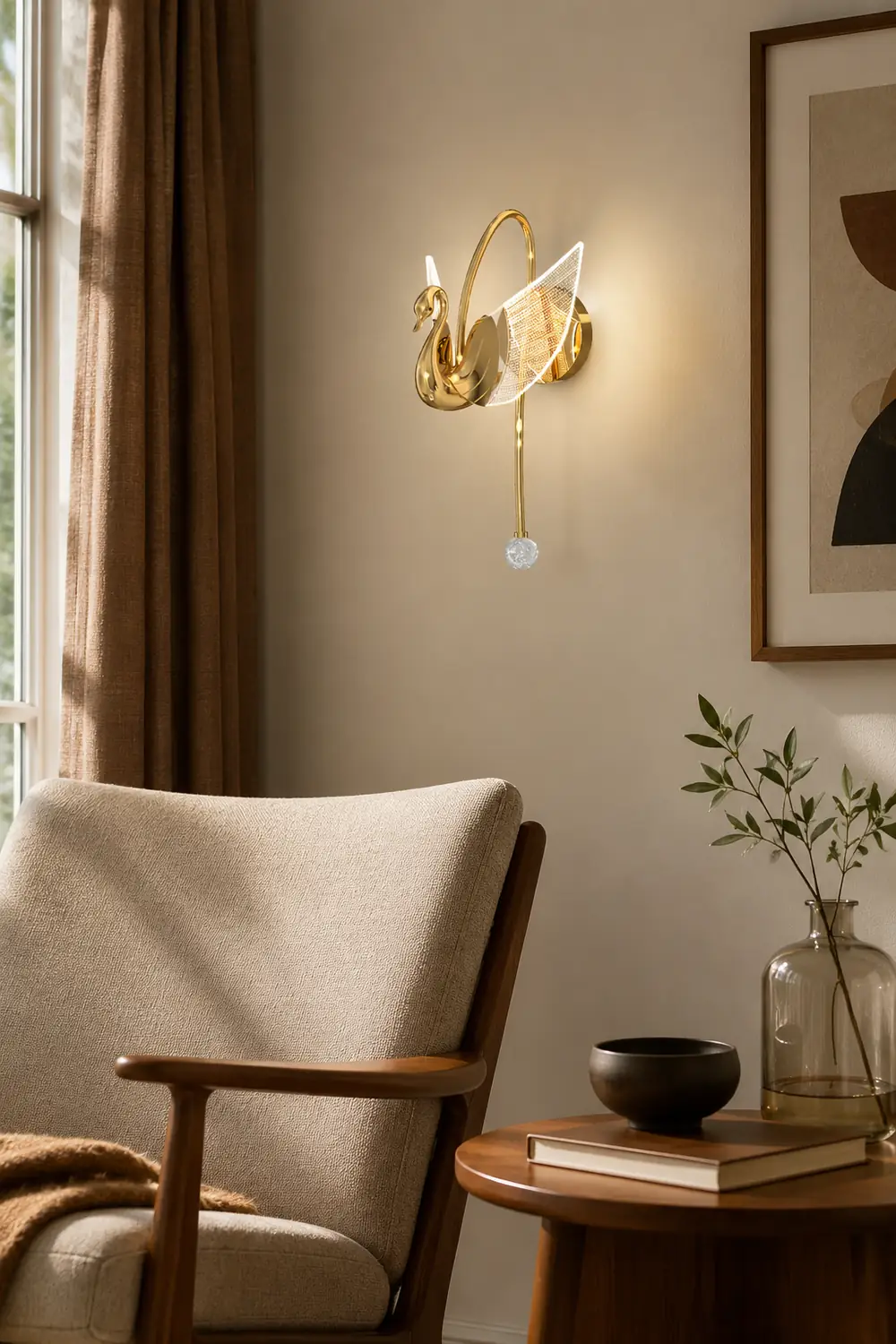 Kady Art Deco Swan Acrylic/Metal Wall Lamp, Gold/Rose Gold - Lumpaz