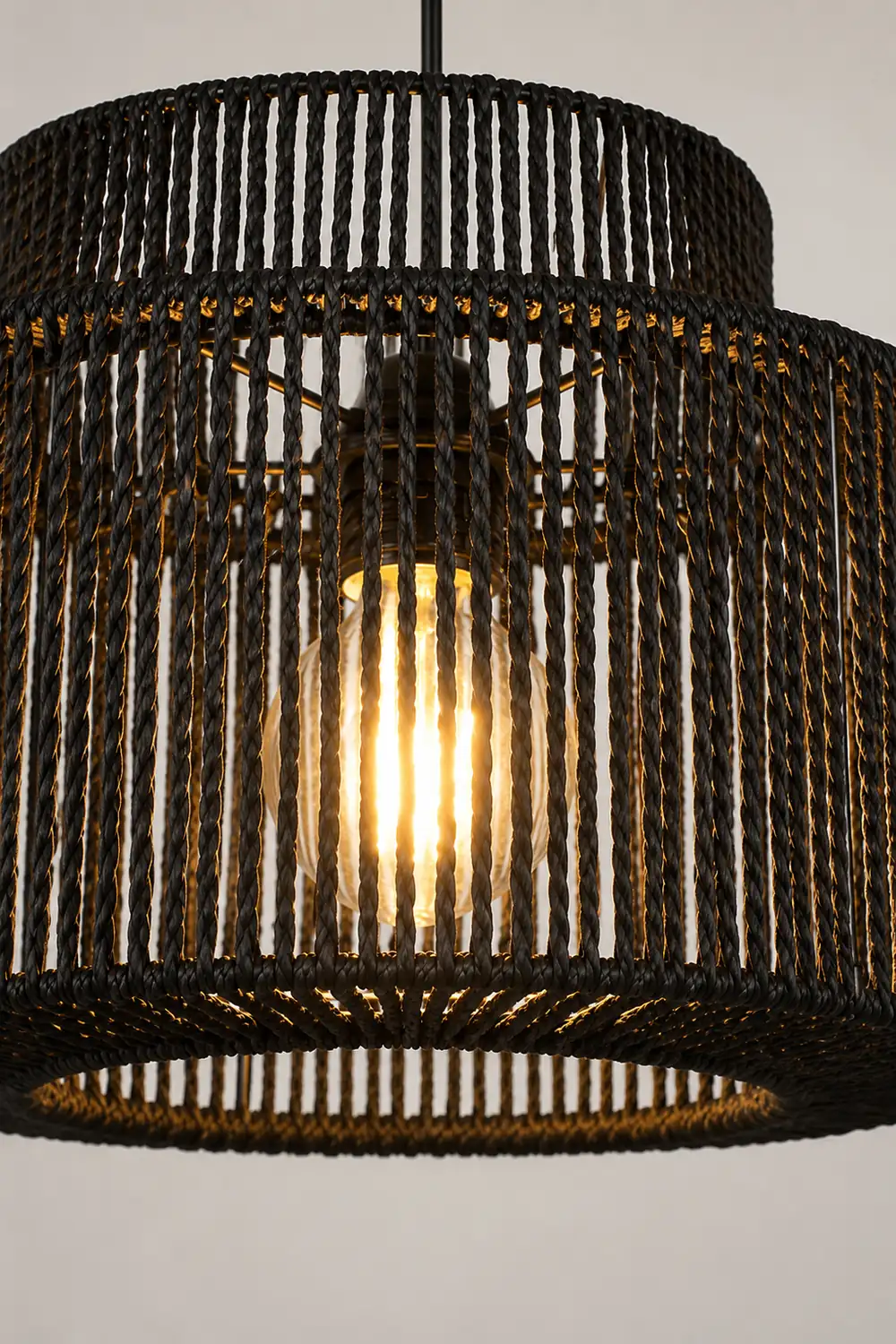 Muto Farmhouse Retro Rustic Drum Hanging Pendant Light, Black - Lumpaz
