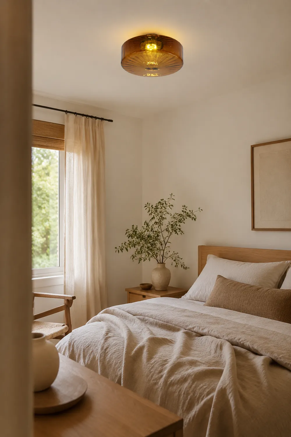 Hailie Modern Round Flush Mount Ceiling Light Brown Metal/Glass Kitchen/Living Room - Lumpaz