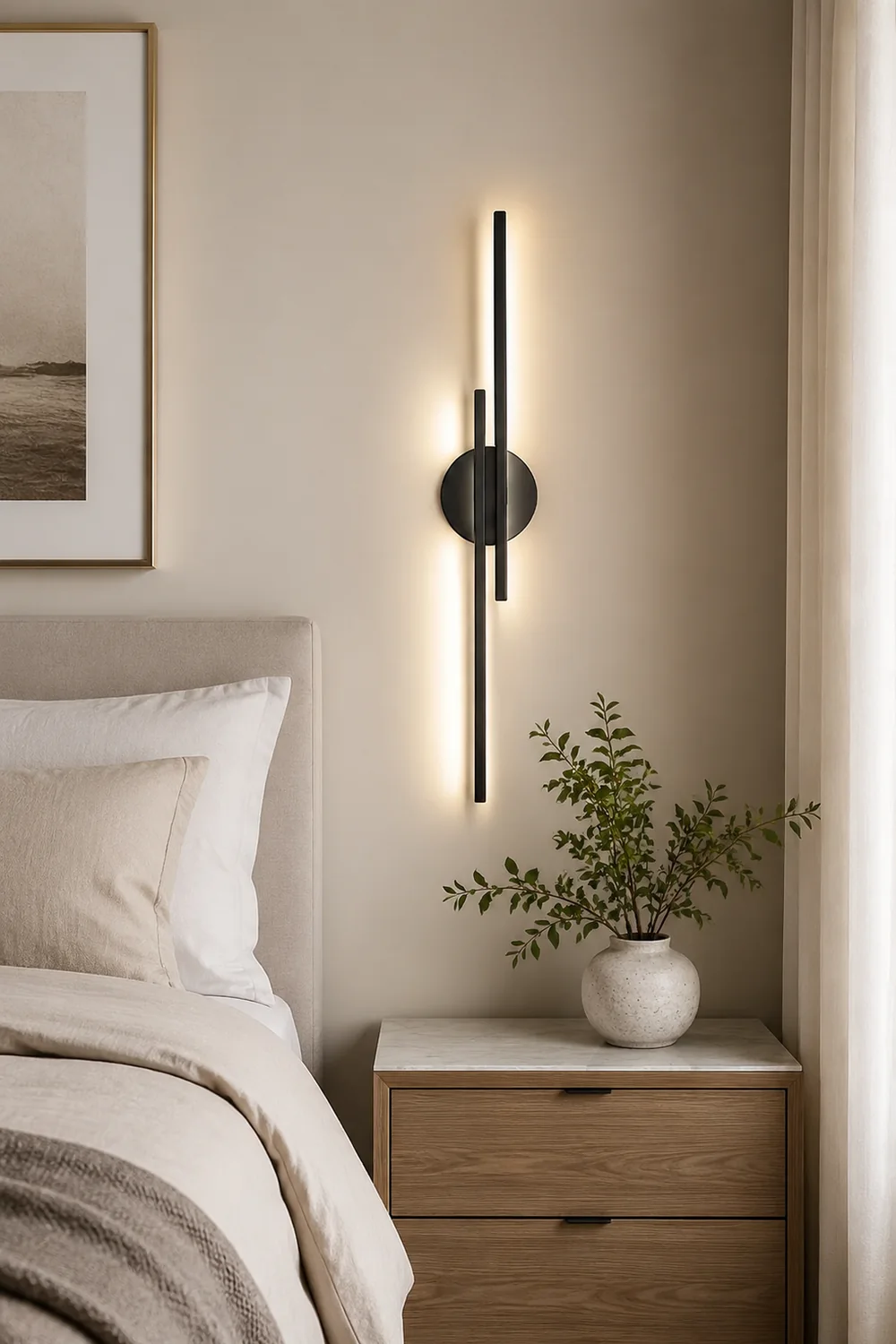 Alana Modern Nordic Disc/Linear Metal LED Wall Lamp, Black/White - Lumpaz