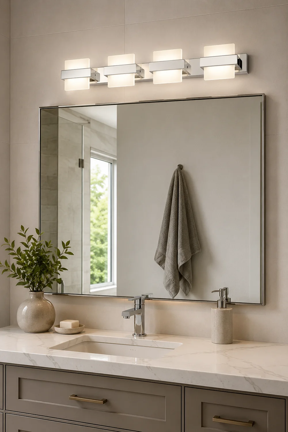 Leigh Modern Square Metal/Acrylic Wall Lamp, Silver, Bathroom - Lumpaz