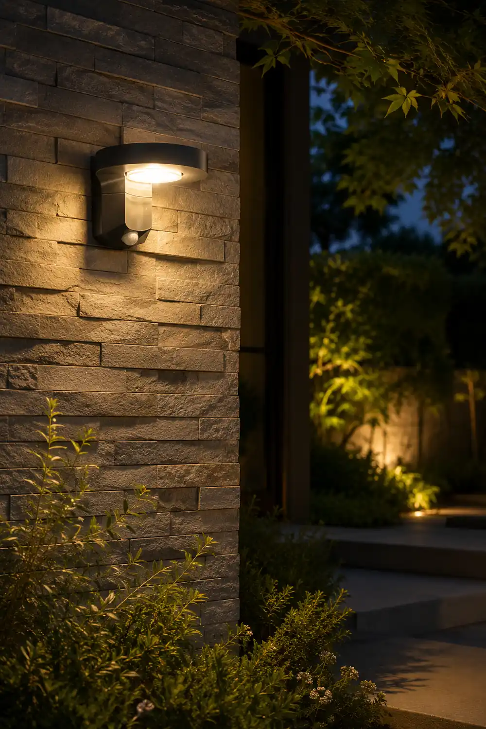 Orr Modern Round Metal/Acrylic Sensor Solar Waterproof Outdoor Wall Lamp, Black - Lumpaz