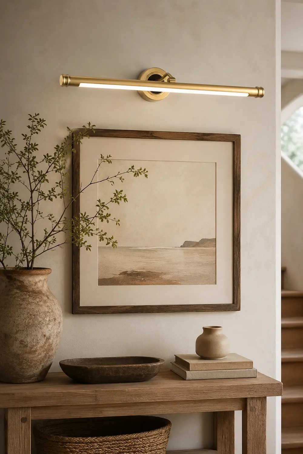 Leigh Vintage Linear Metal/Acrylic Wall Lamp, Brass, Bathroom - Lumpaz