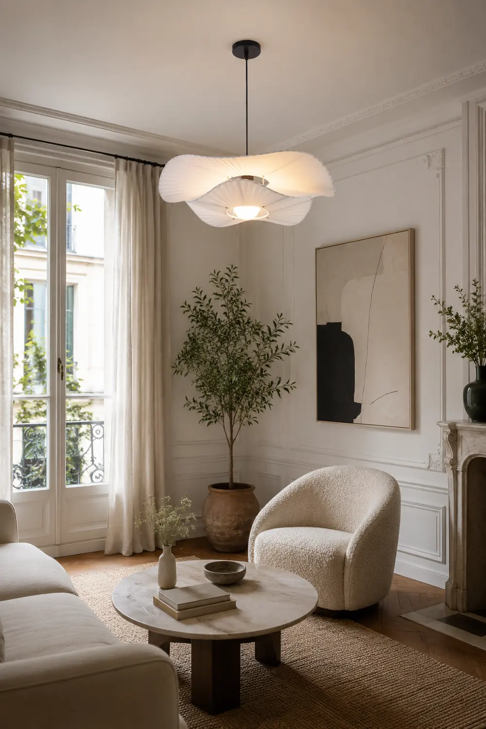 Renée Modern Nordic Cloth/Metal Shell Pendant Light, White - Lumpaz