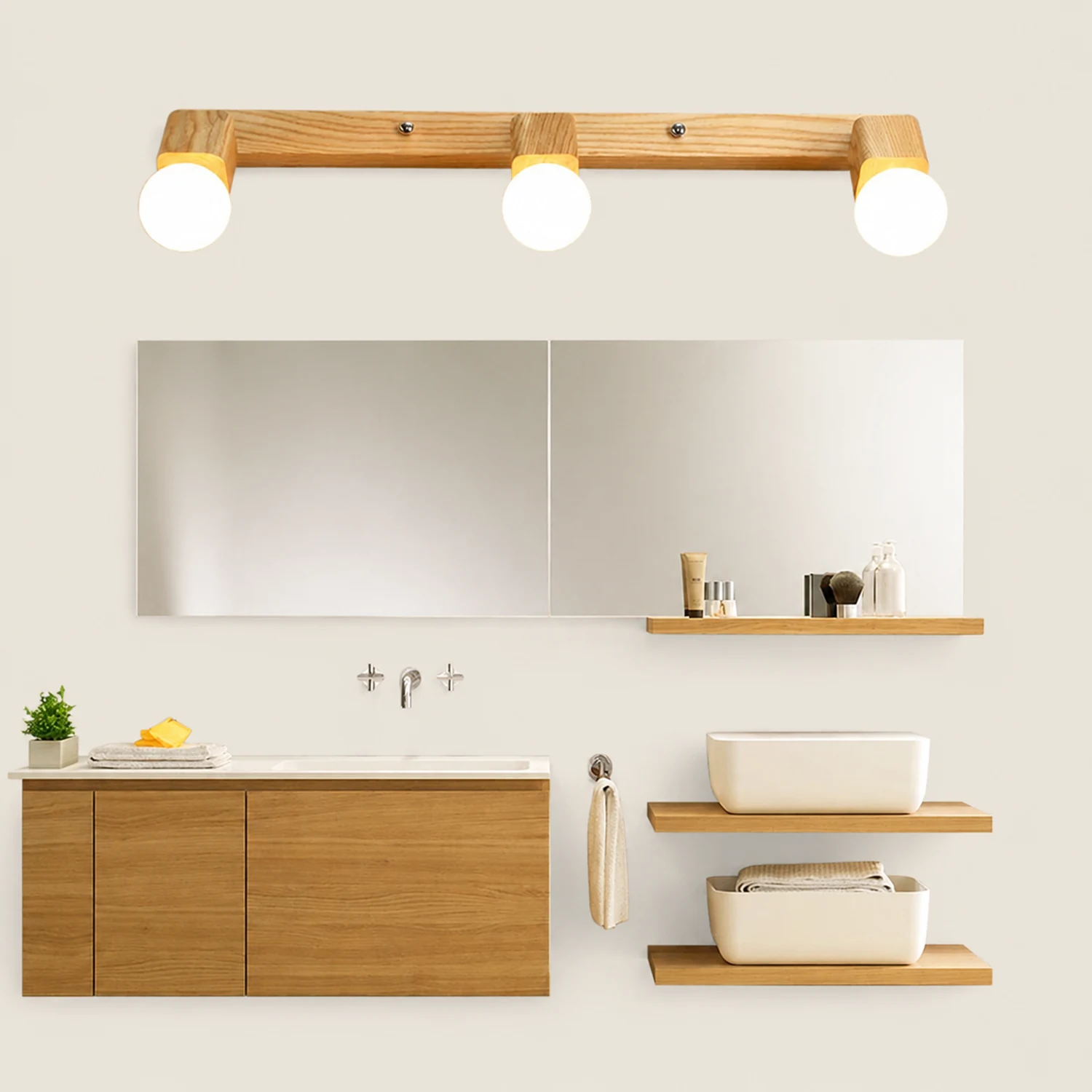 Ozawa Modern Square Globe Metal/Wood Wall Lamp, Vanity Light - Lumpaz