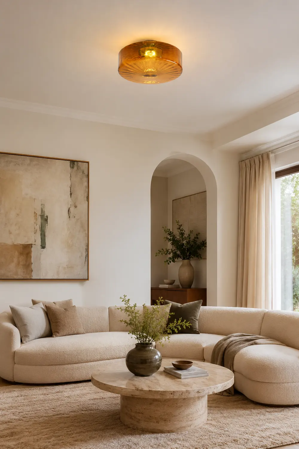 Hailie Modern Round Flush Mount Ceiling Light Brown Metal/Glass Kitchen/Living Room - Lumpaz