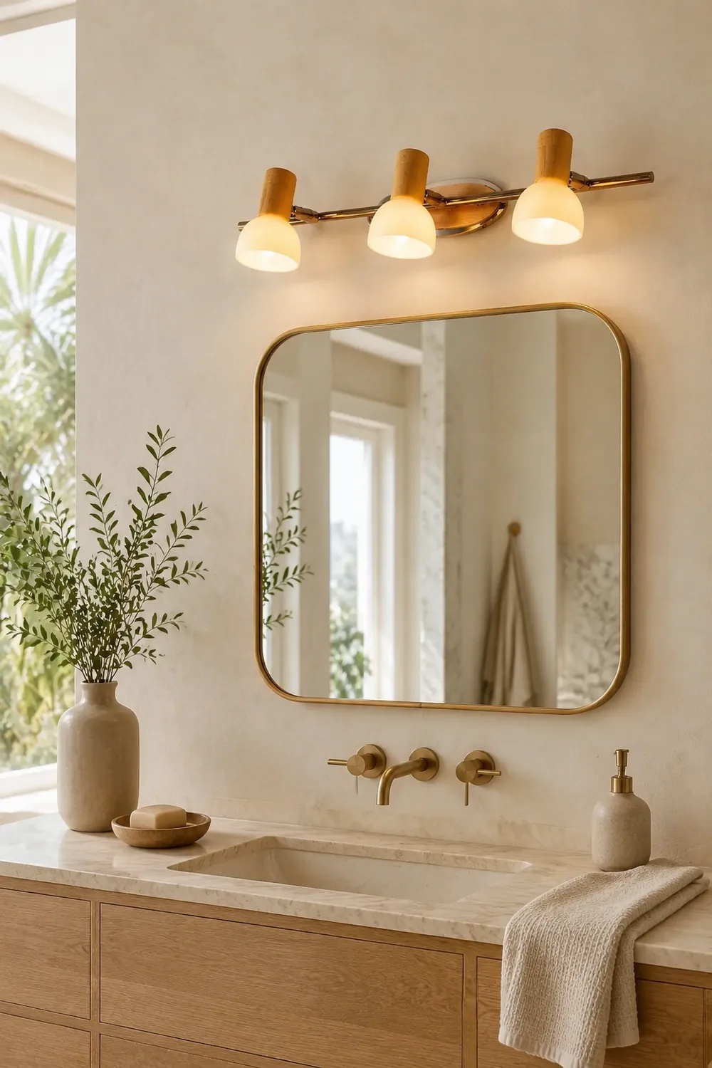 Ozawa Multi Dome Mirror Front Wooden Vanity Wall Lamp, Log Color - Lumpaz