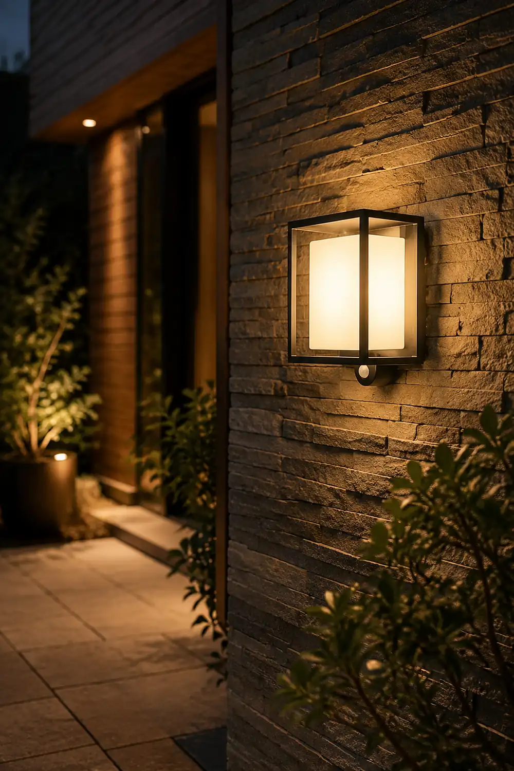 Orr Modern Rectangular Acrylic Sensor Solar Powered Outdoor Wall Lamp, Black - Lumpaz