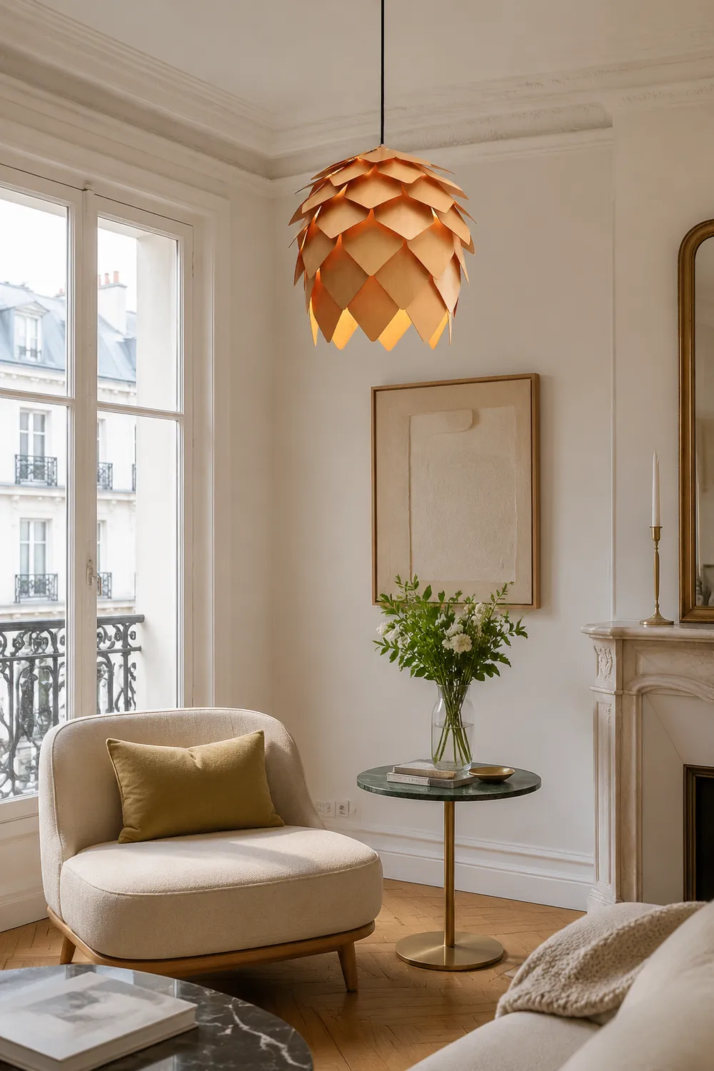 Ozawa Designer Pinecone Shape Wood Pendant Light, 10"/16"/19.5"/23.5" - Lumpaz