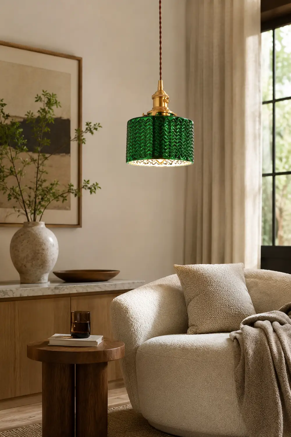 Hailie Retro LED Pendant Light Green Metal/Glass Dining Room - Lumpaz