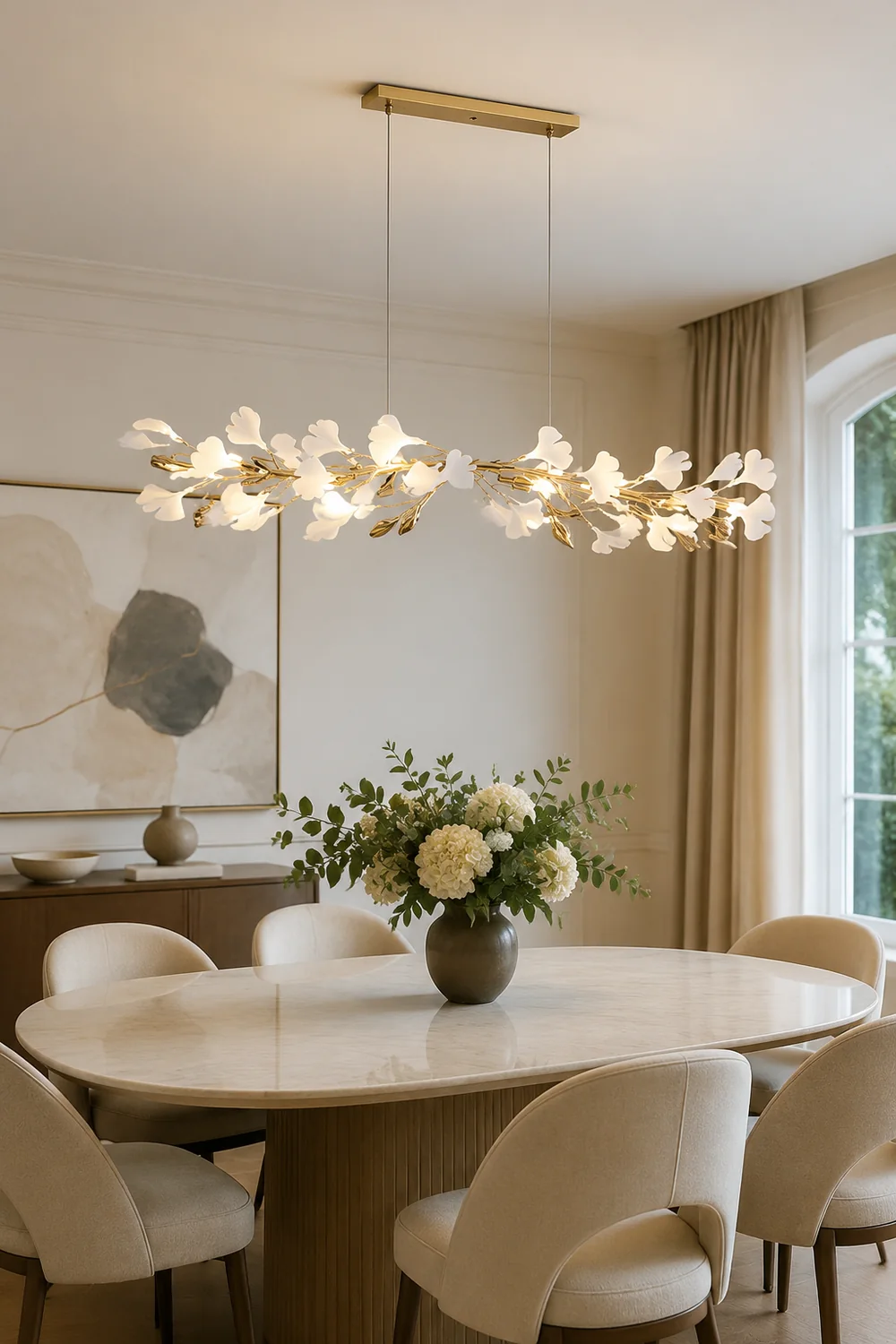 Ophelia CeraAut Modern Art Deco Metal & Ceramic Chandelier, Gold - Lumpaz