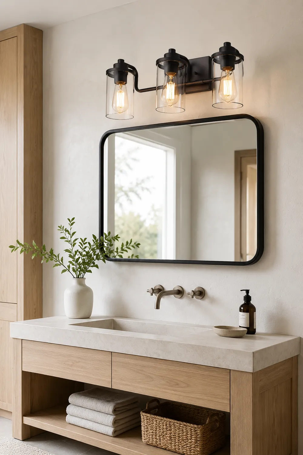 Alessio Industrial Metal/Glass Wall Lamp, Black, Bathroom, Vanity - Lumpaz