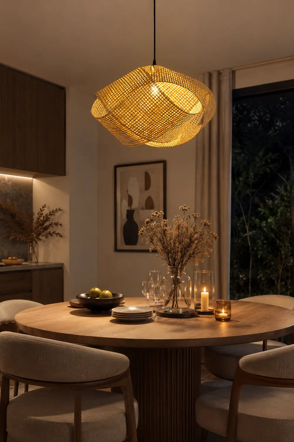 Ritta Modern Twist Rattan Pendant Light Wood Living Room - Lumpaz