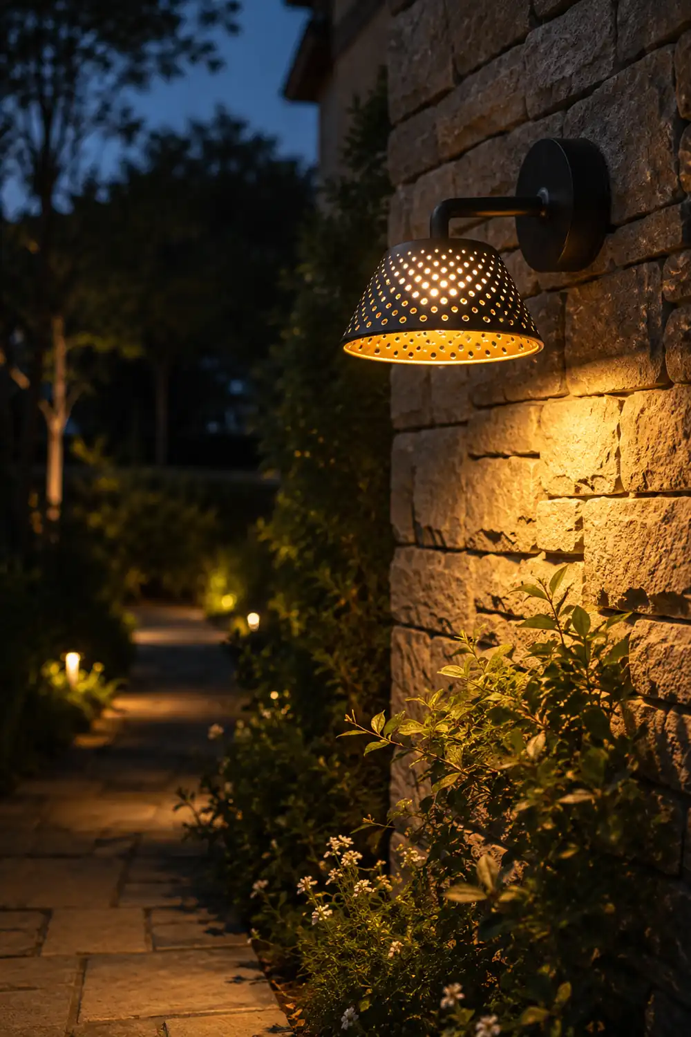 Carins Industrial Hollow Metal Outdoor Wall Lamp, Black - Lumpaz