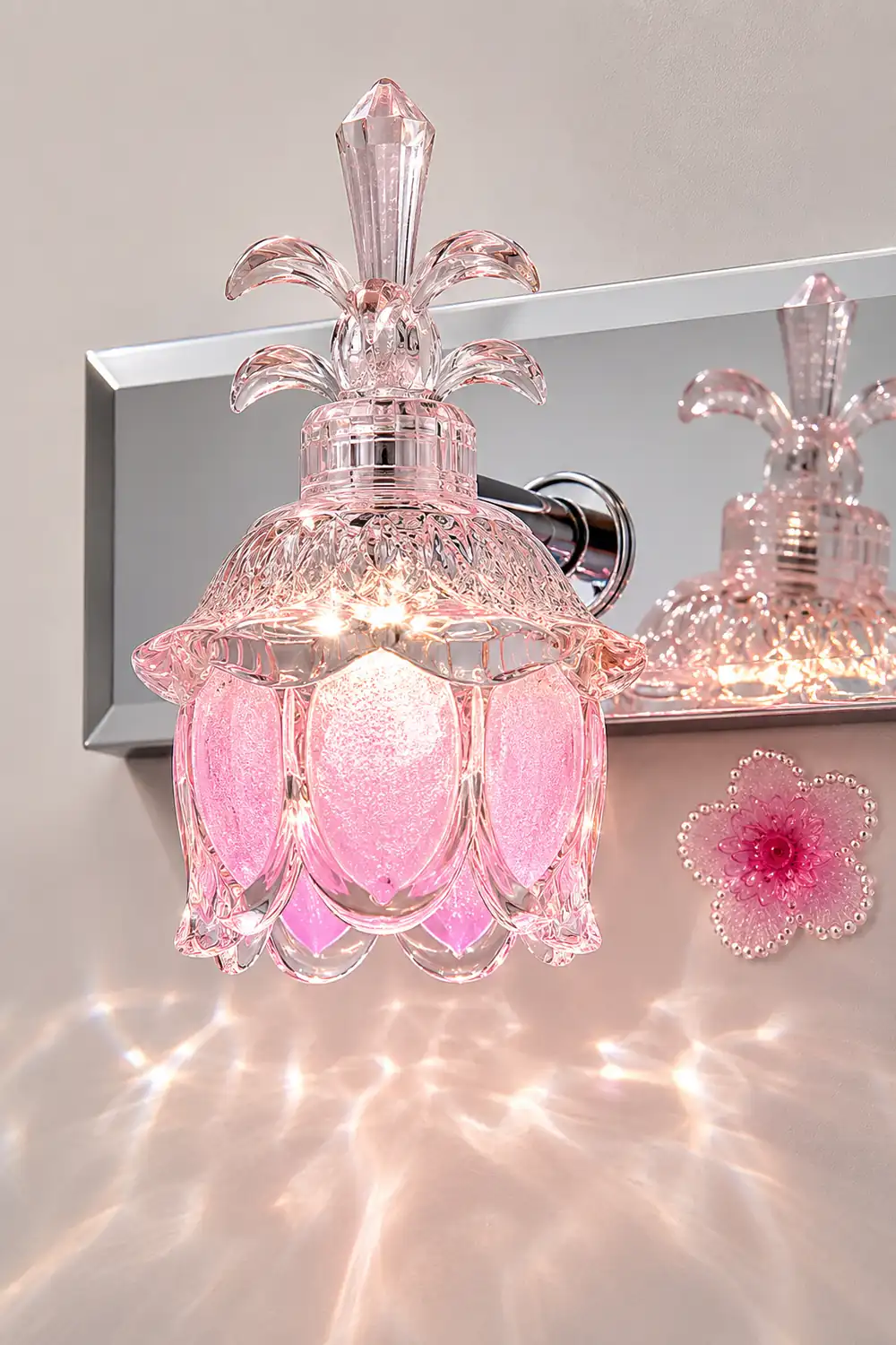 Félicie Modern Flower Vanity Wall Lamp, Pink, Bathroom - Lumpaz