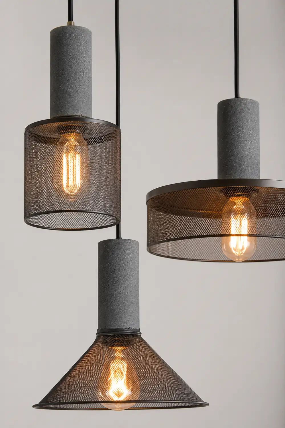 Zaid Industrial Cylindrical Pendant Light, Cement/Metal, Wabi-Sabi - Lumpaz