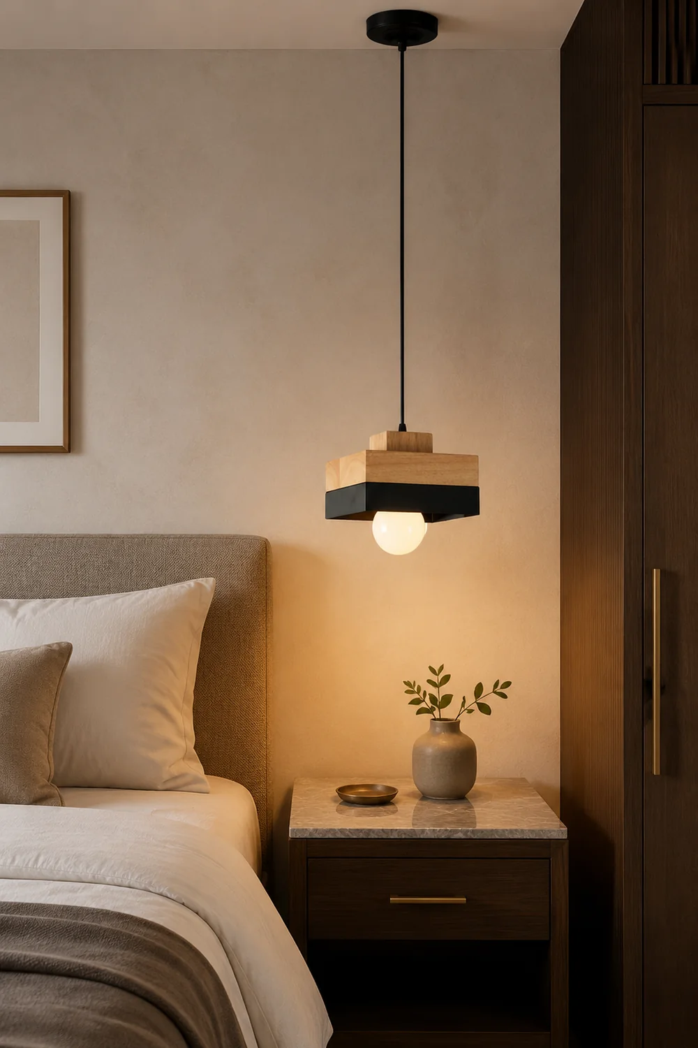 Morandi Modern Square Round Pendant Light Black White Metal Wood Living Room - Lumpaz