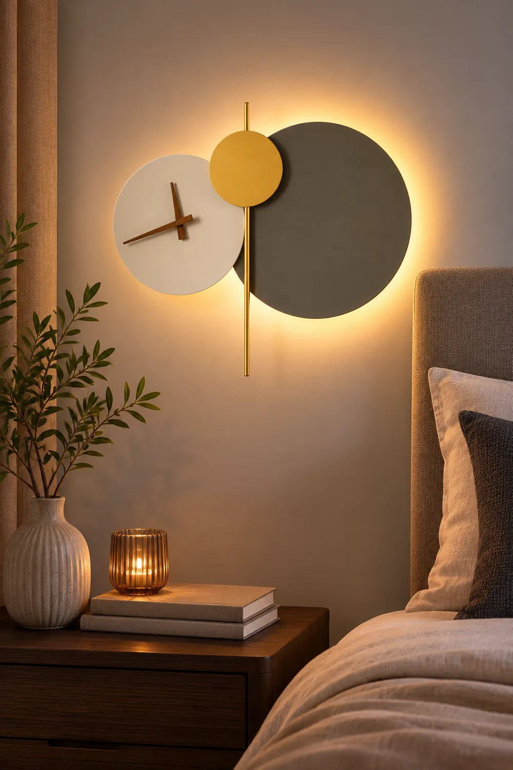 Nielsen Modern Clock Metal Painted Wall Light LED Light Bedroom - Lumpaz