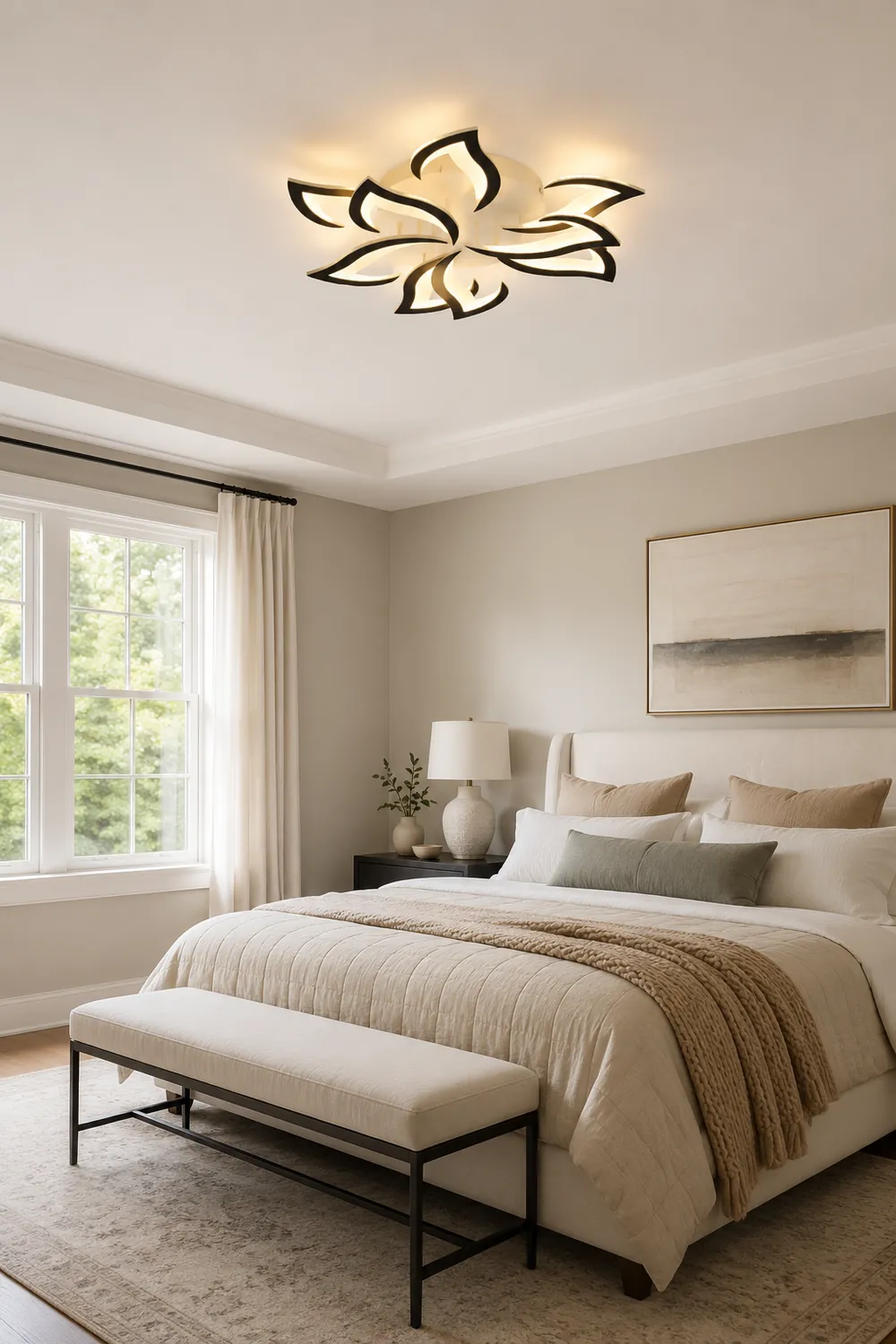Hana Elegant Flower Flush Mount Ceiling Light, White/Black - Lumpaz