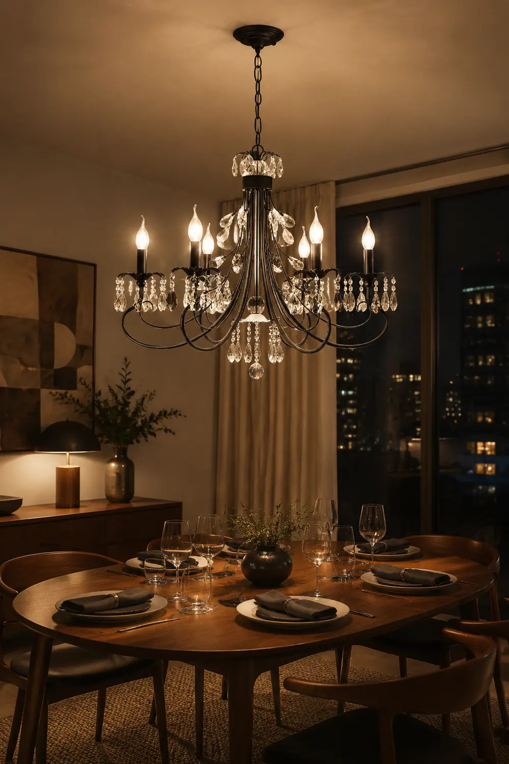 Silva Luxury Tiered Candle Metal/Crystal Chandelier, Black - Lumpaz