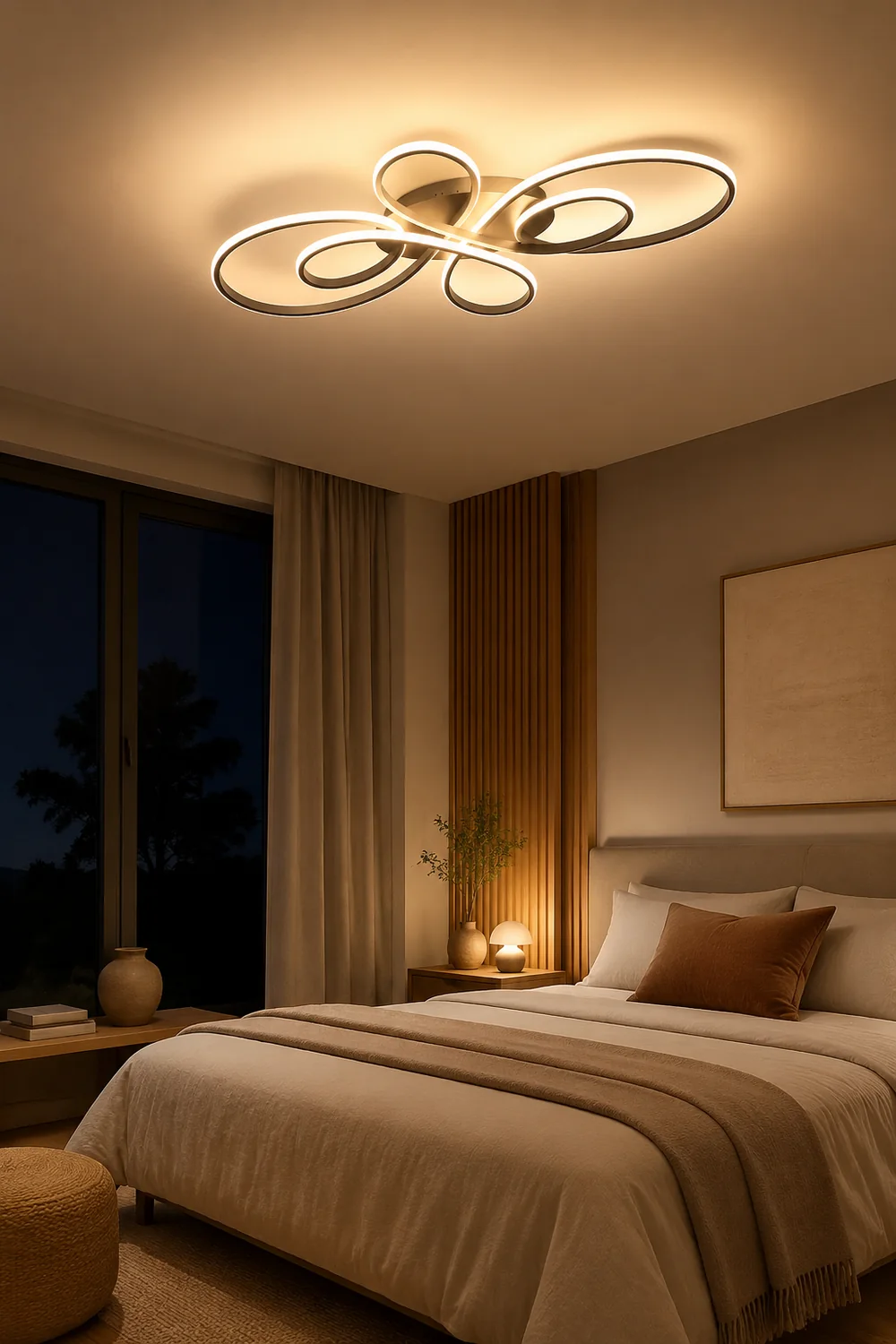 Lacey Modern LED Multi Rings Flush Mount Ceiling Light Brown/White - Lumpaz
