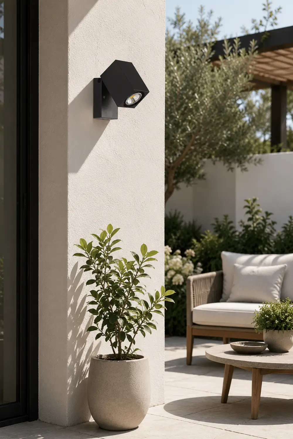 Orr Modern Outdoor Rotatable Metal Spotlight Wall Lamp, Black - Lumpaz