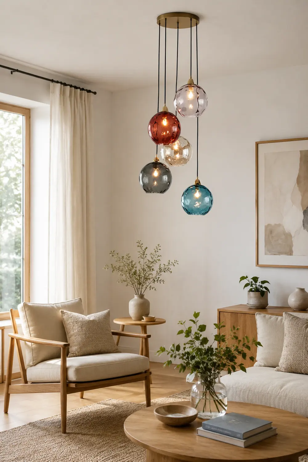 Hailie Colorful Glass Ball Pendant Light Water Ripple Living Room - Lumpaz