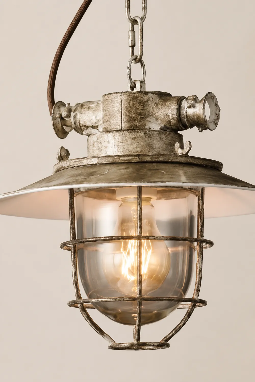 Alessio Industrial Metal/Glass Pendant Light White/Blue Bedroom - Lumpaz