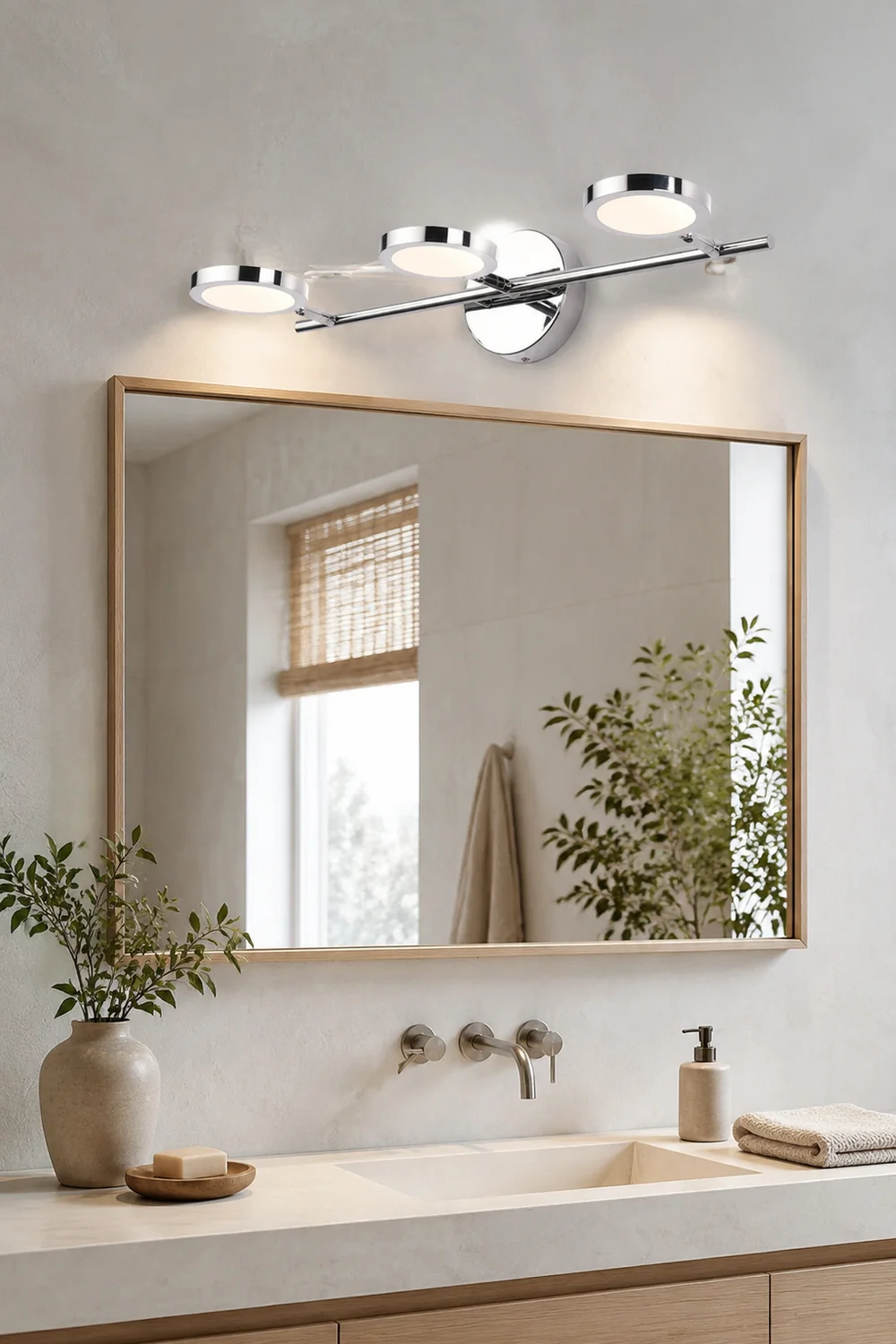 Leigh Modern Arc Wall Lamp, Silver, Metal/Acrylic, Front Mirror Vanity - Lumpaz