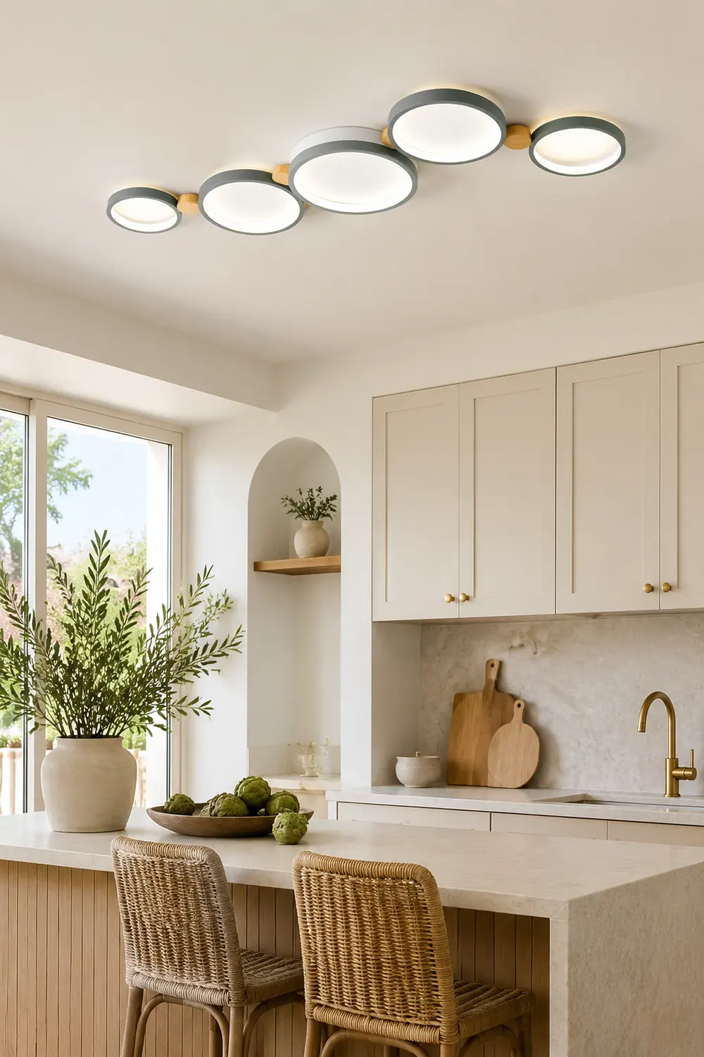 Sienna Round Flush Mount Ceiling Light White Gray Green Bedroom - Lumpaz