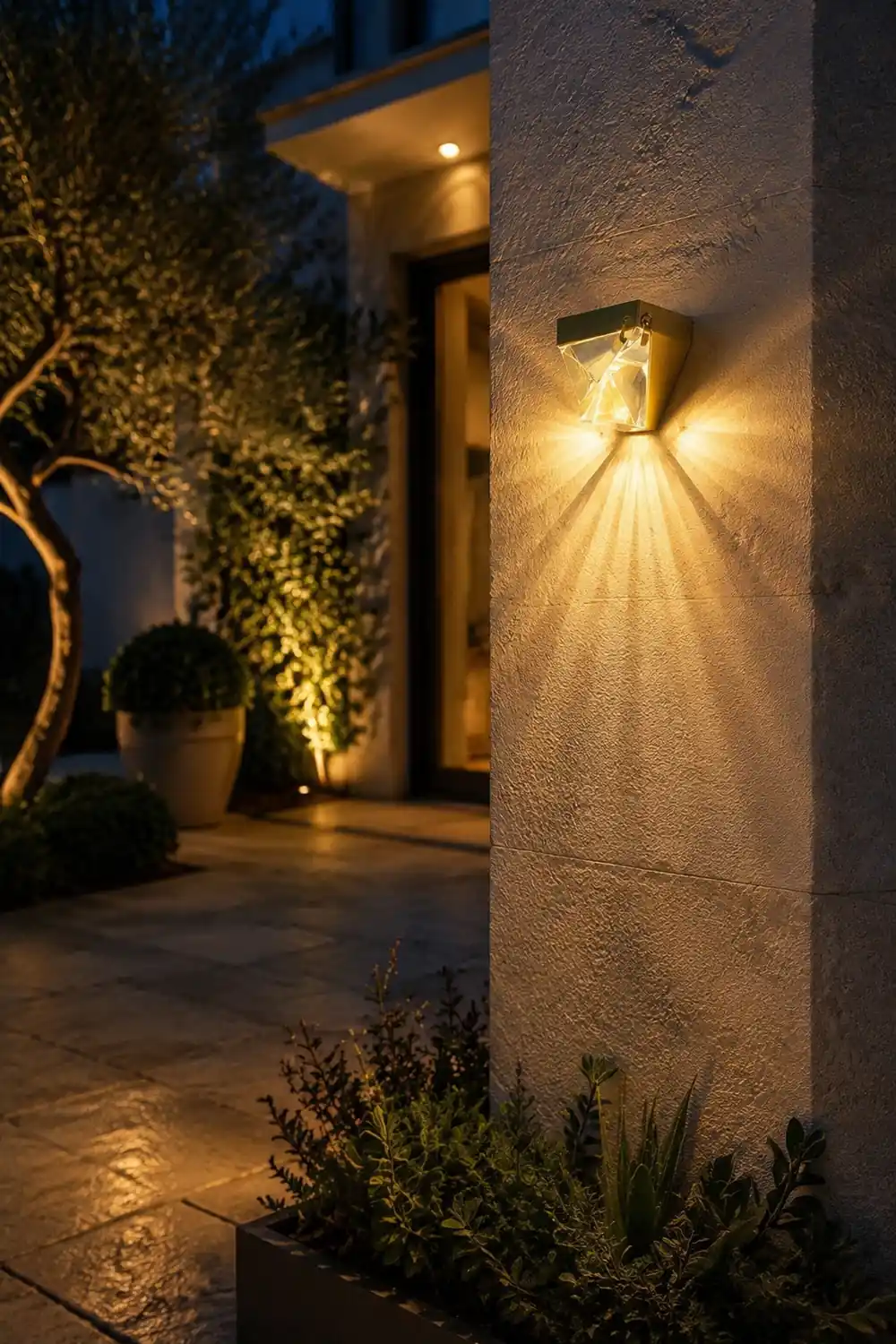 Orr Waterproof Diamond Shape Metal/Crystal Outdoor Wall Lamp, Gold/Black - Lumpaz