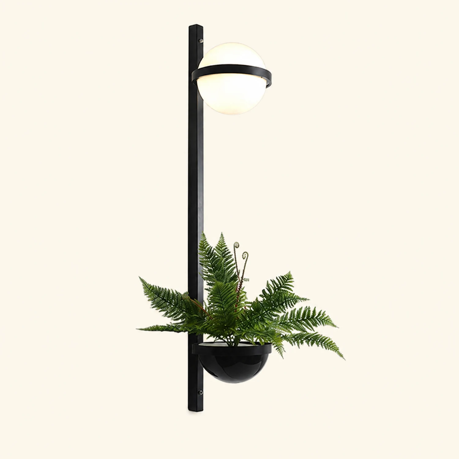 Valentina Modern Globe Metal/Acrylic Solar Outdoor Wall Lamp Plant Pot, Black/White - Lumpaz