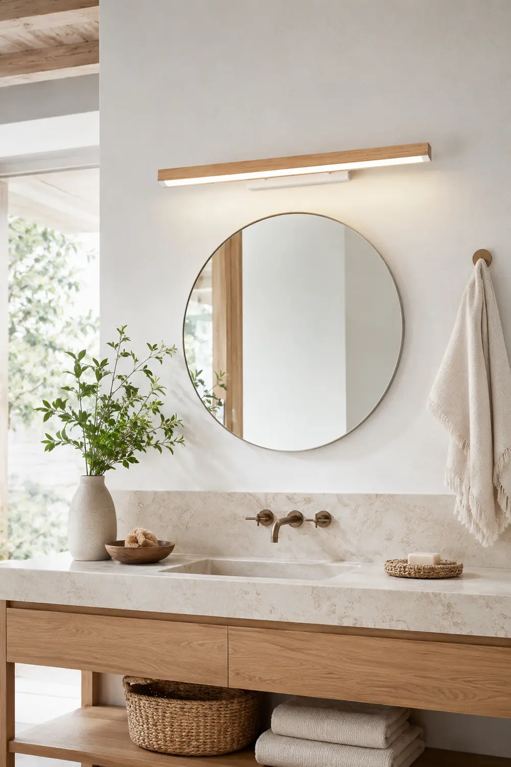 Ozawa Minimalist Linear Wood Vanity Wall Lamp, Bathroom - Lumpaz