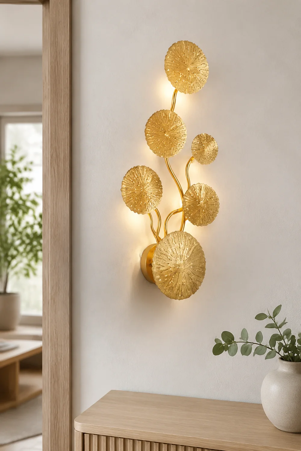 Knox Modern Metal Round Lotus Leaf Wall Lamp, Gold - Lumpaz
