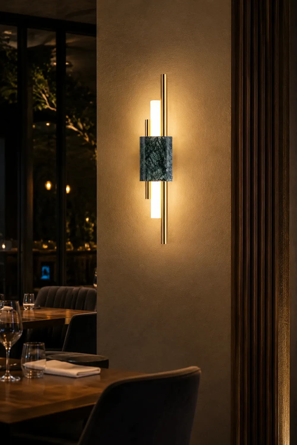 Alana Modern Metal/Marble LED Wall Lamp, Black/Gold/Green - Lumpaz