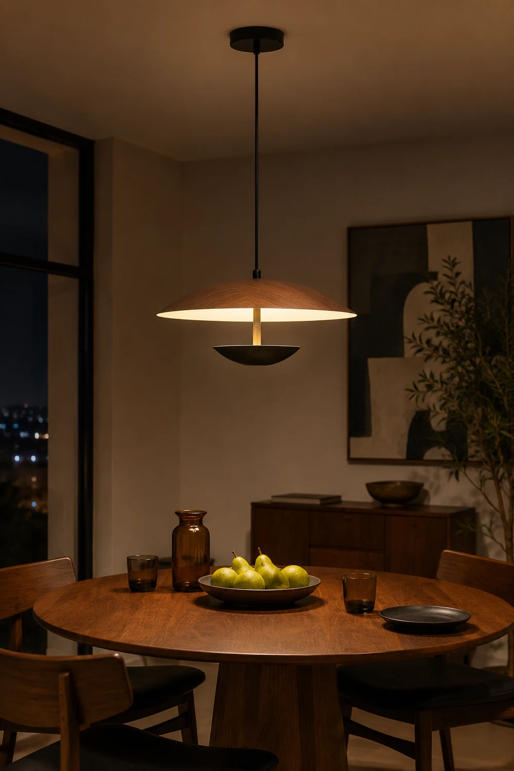 Carins Nordic LED Frisbee Pendant Light Wood Brown Bedroom - Lumpaz