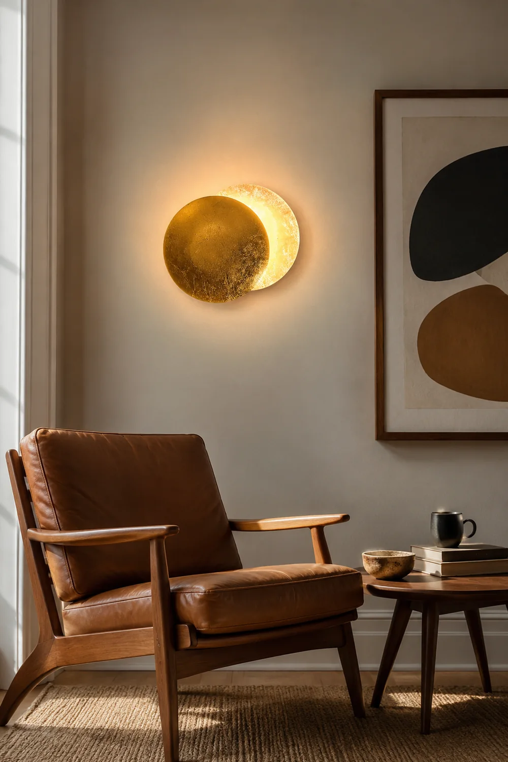 Elif Modern Minimalist Round Moon Eclipse Metal Wall Lamp Red/Bronze/Gold - Lumpaz