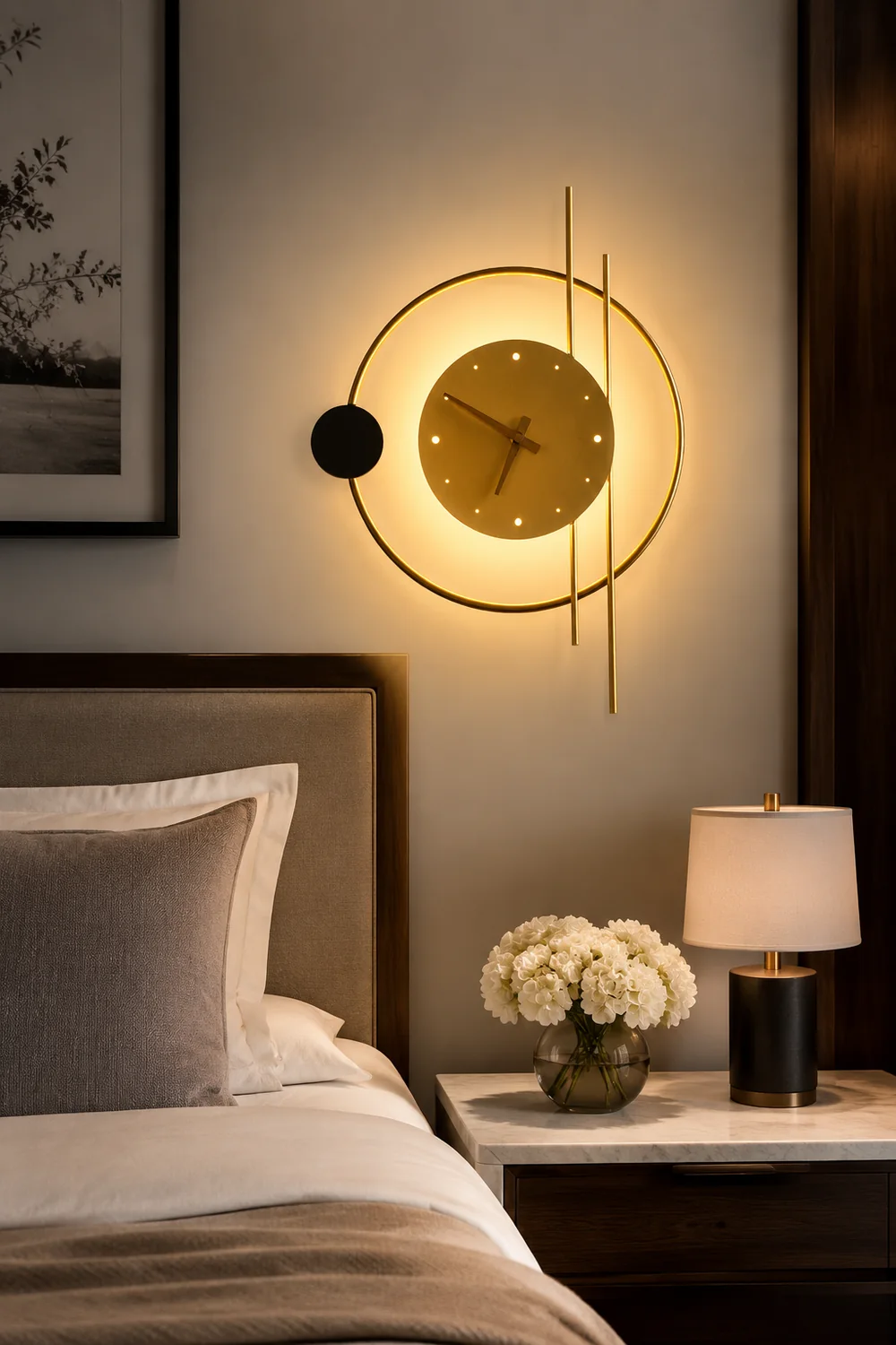 Nielsen Wall Lamp Clock, Black & Gold,  Iron & Acrylic - Lumpaz