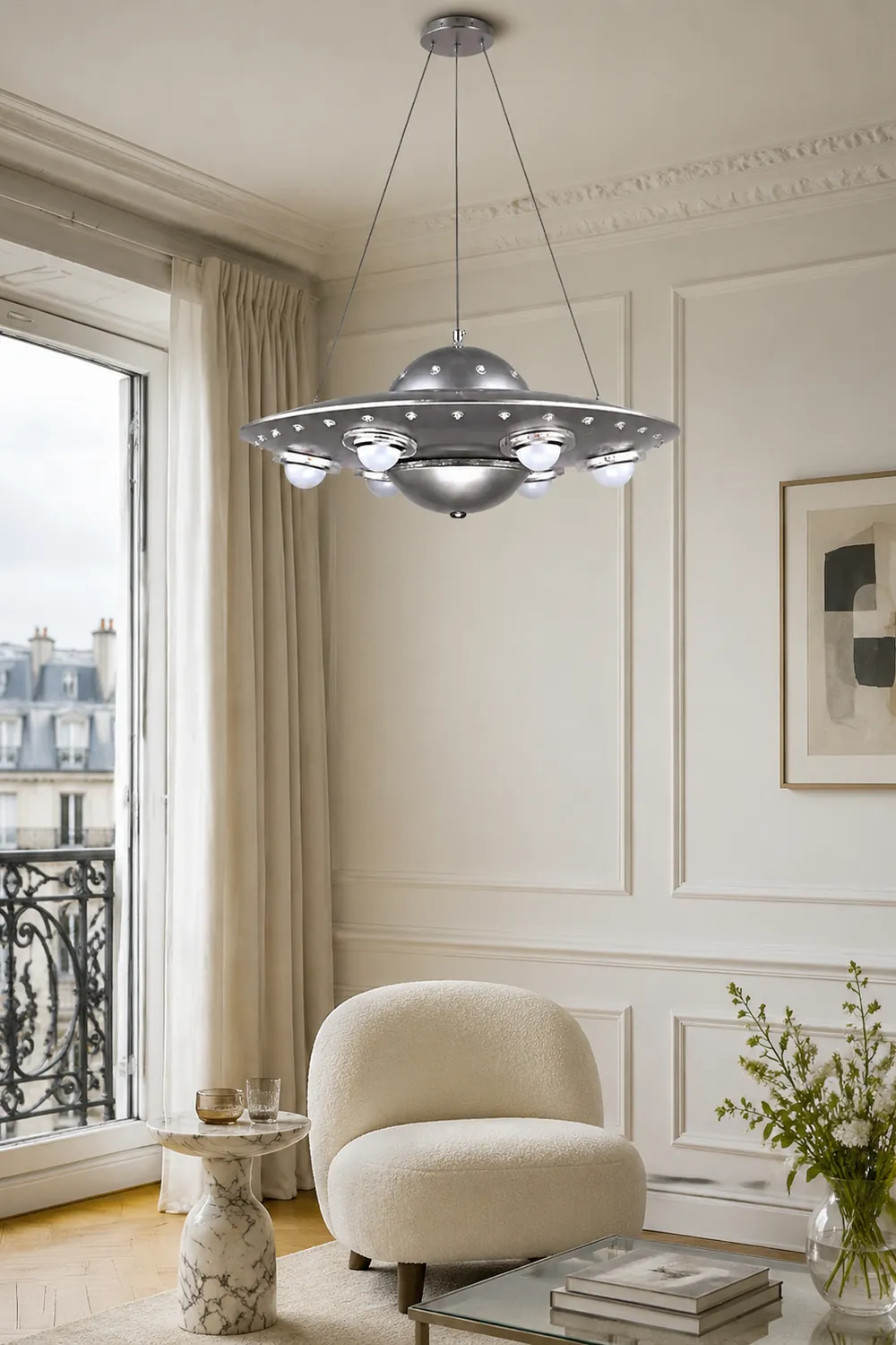 Alessio Modern UFO Metal Kids Pendant Light Silver - Lumpaz