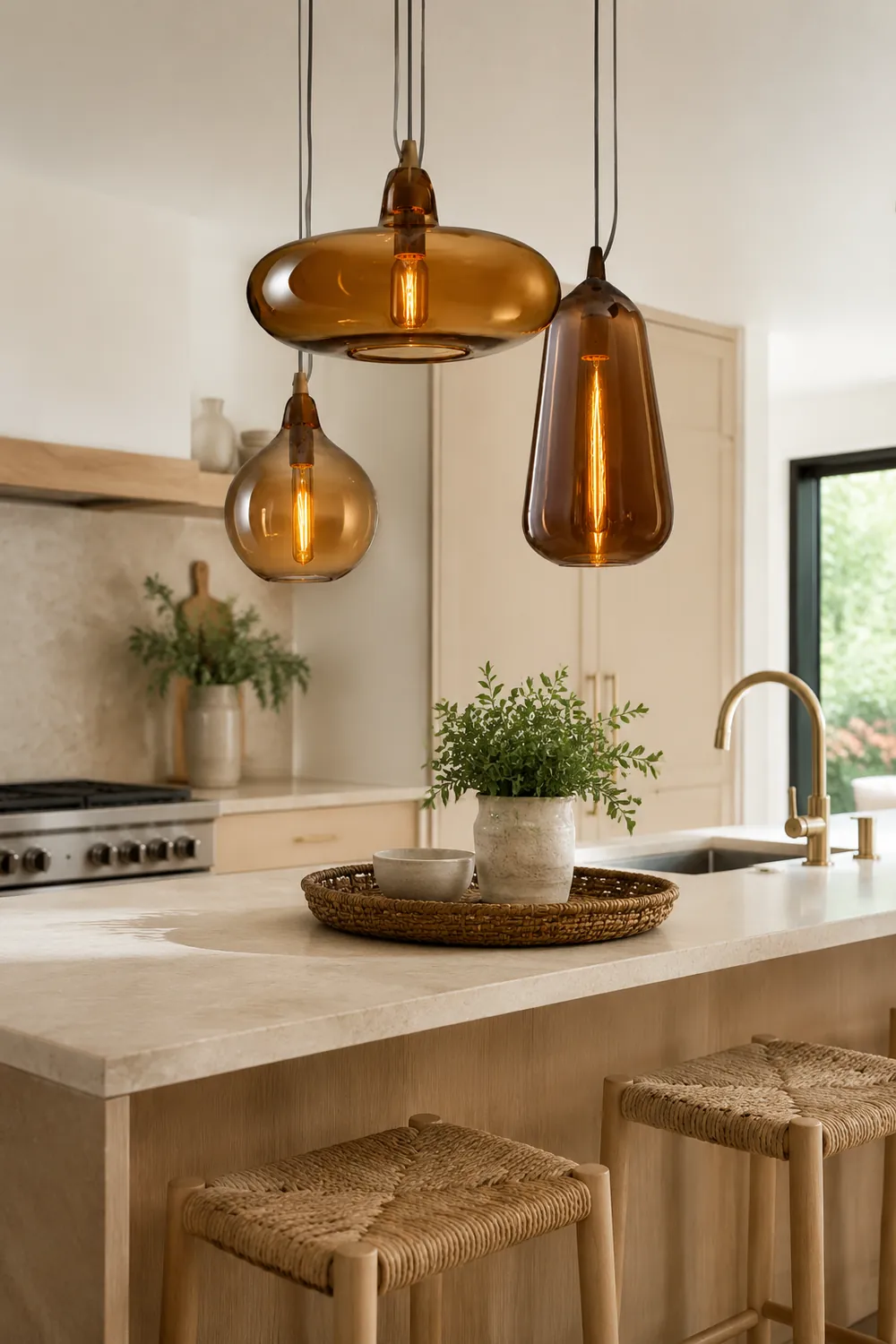 Hailie Modern Art Amber Pendant Light Glass Metal Bedroom - Lumpaz