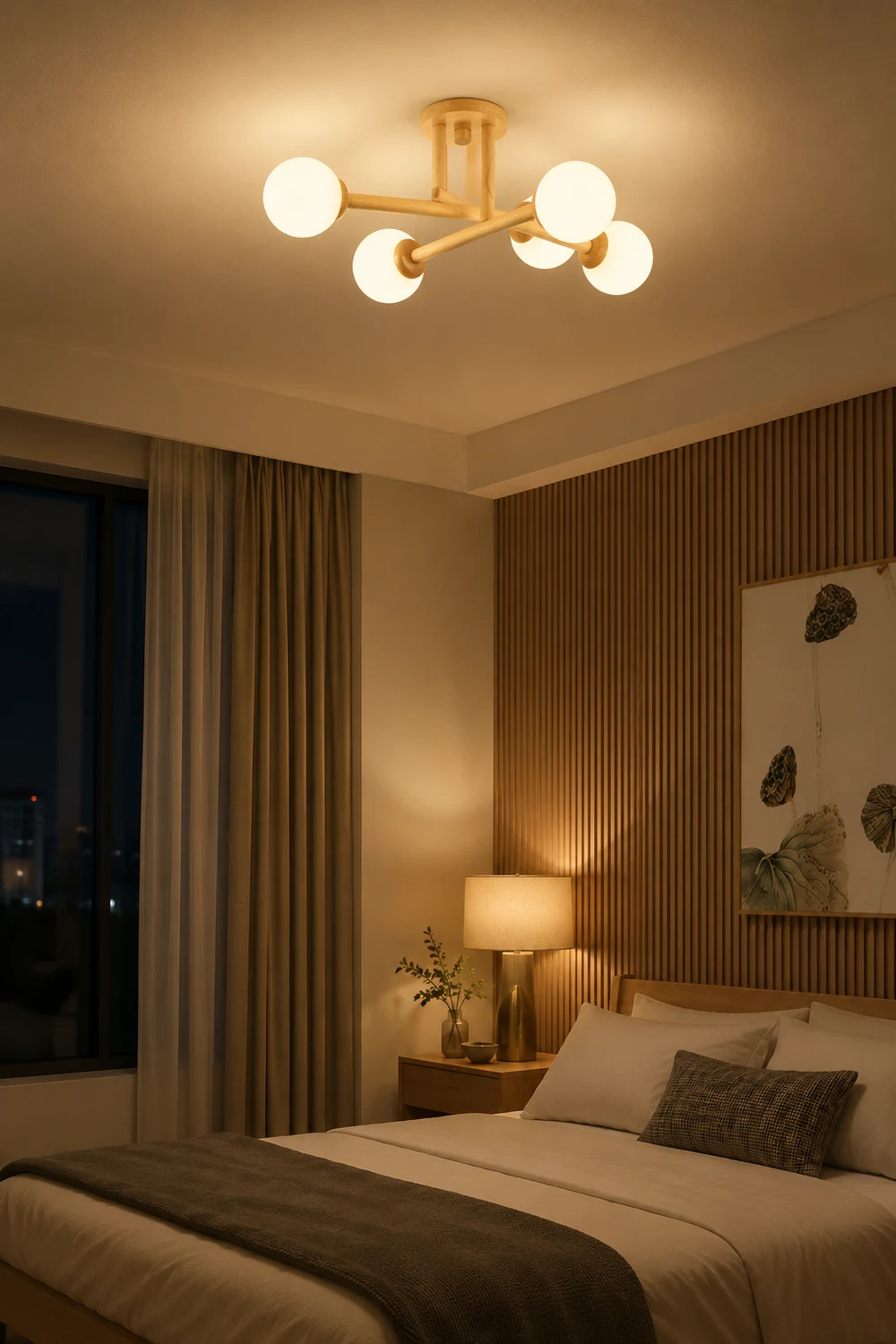 Ozawa Modern Globe Wood/Glass Flush Mount Ceiling Light - Lumpaz