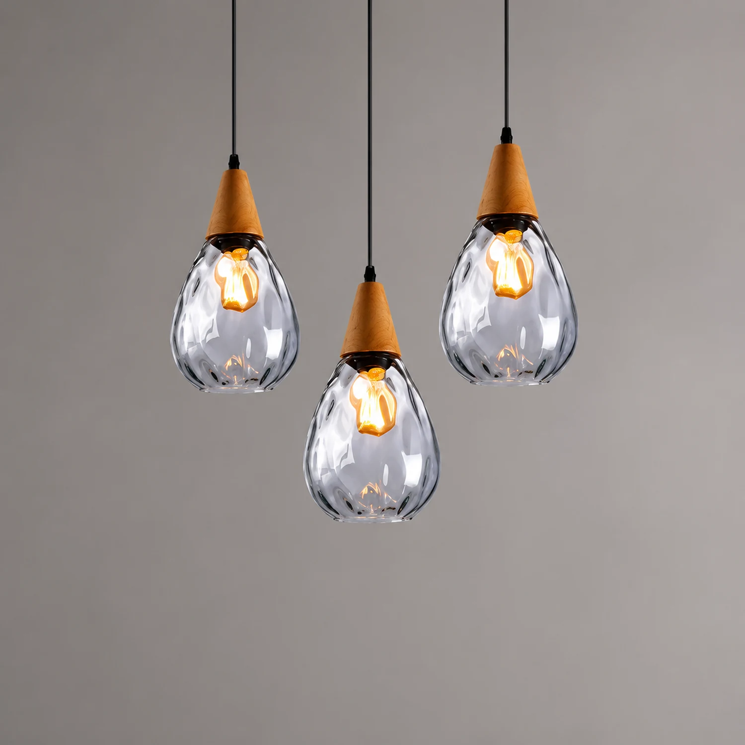 Avi Vintage Teardrop Pendant Light, Glass/Wood - Lumpaz