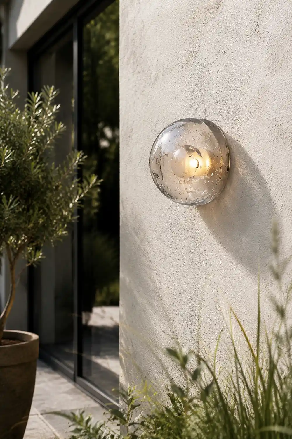 Valentina Waterproof Semi-circular Glass Outdoor Wall Lamp, Transparent - Lumpaz
