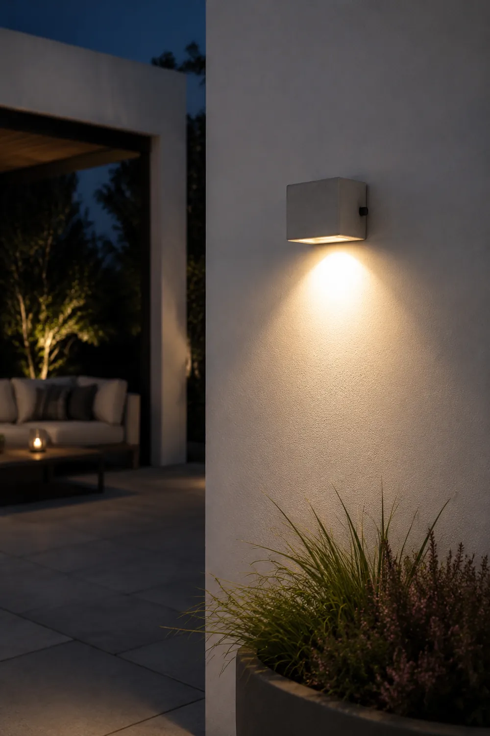 Orr Minimalist Cement Square Outdoor Wall Lamp, White - Lumpaz