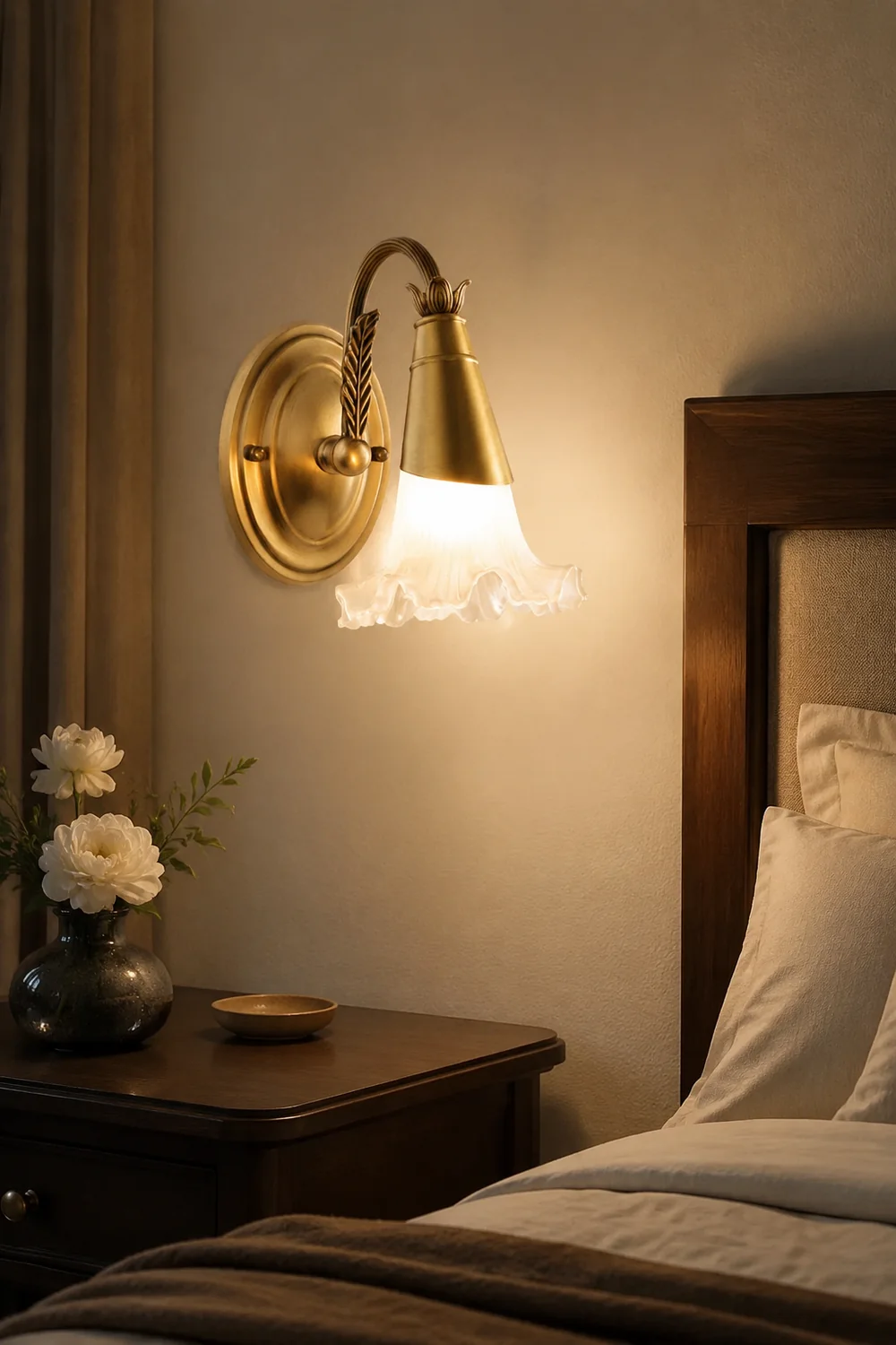 Félicie Nordique Retro Flower Metal/Glass Wall Lamp, Gold - Lumpaz