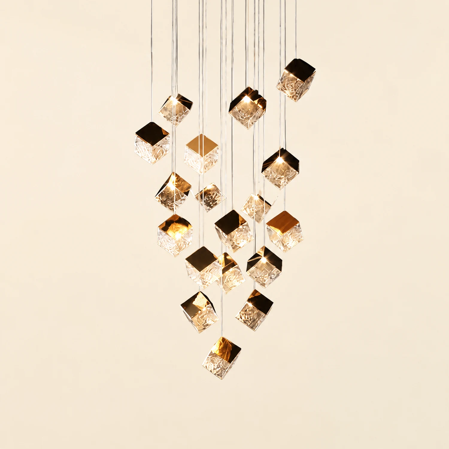 Kristy Modern Square Metal Pendant Light, Gold, Living Room - Lumpaz