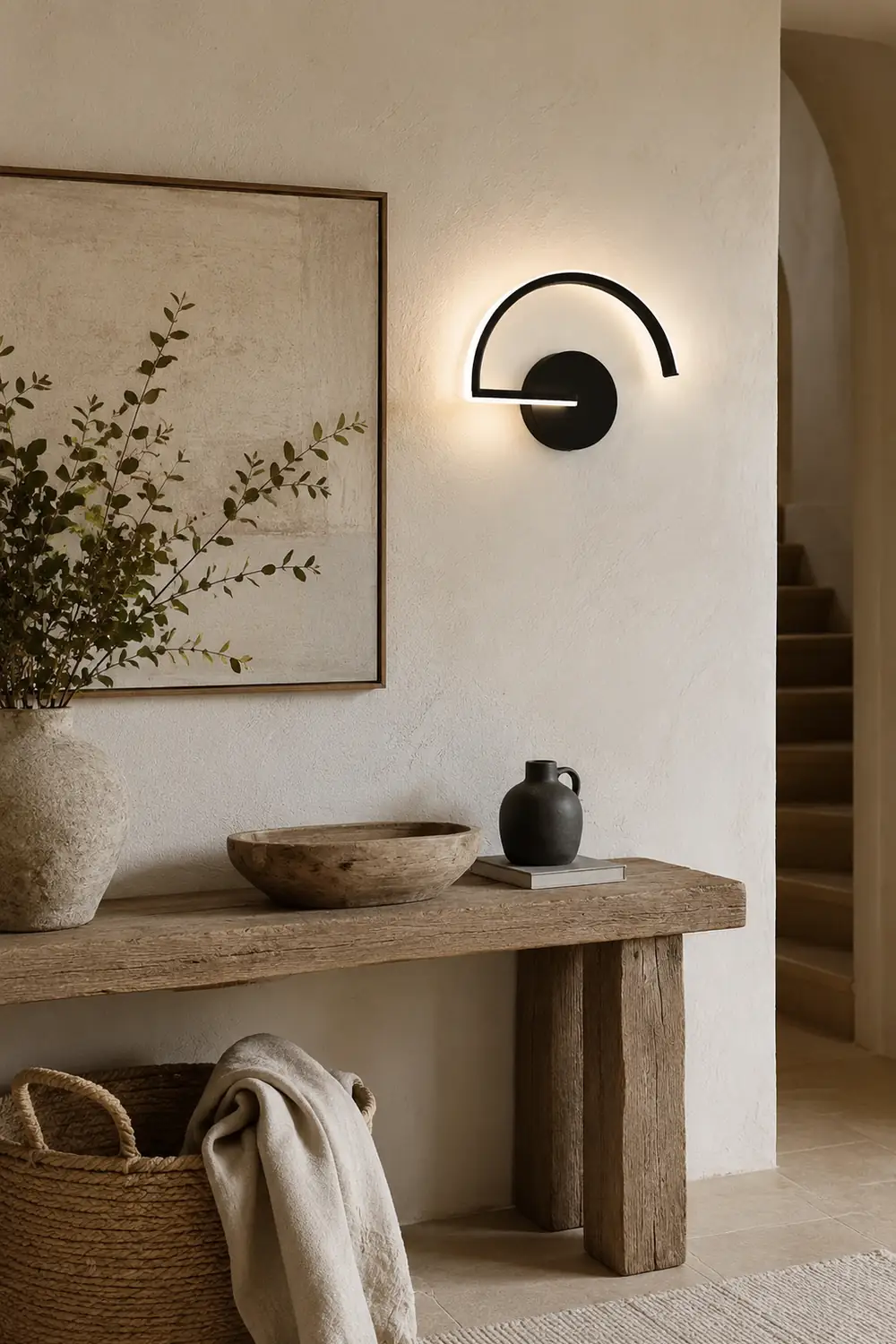 Lacey Minimalist Linear Semicircular Metal Decor Wall Lamp, Black/White - Lumpaz