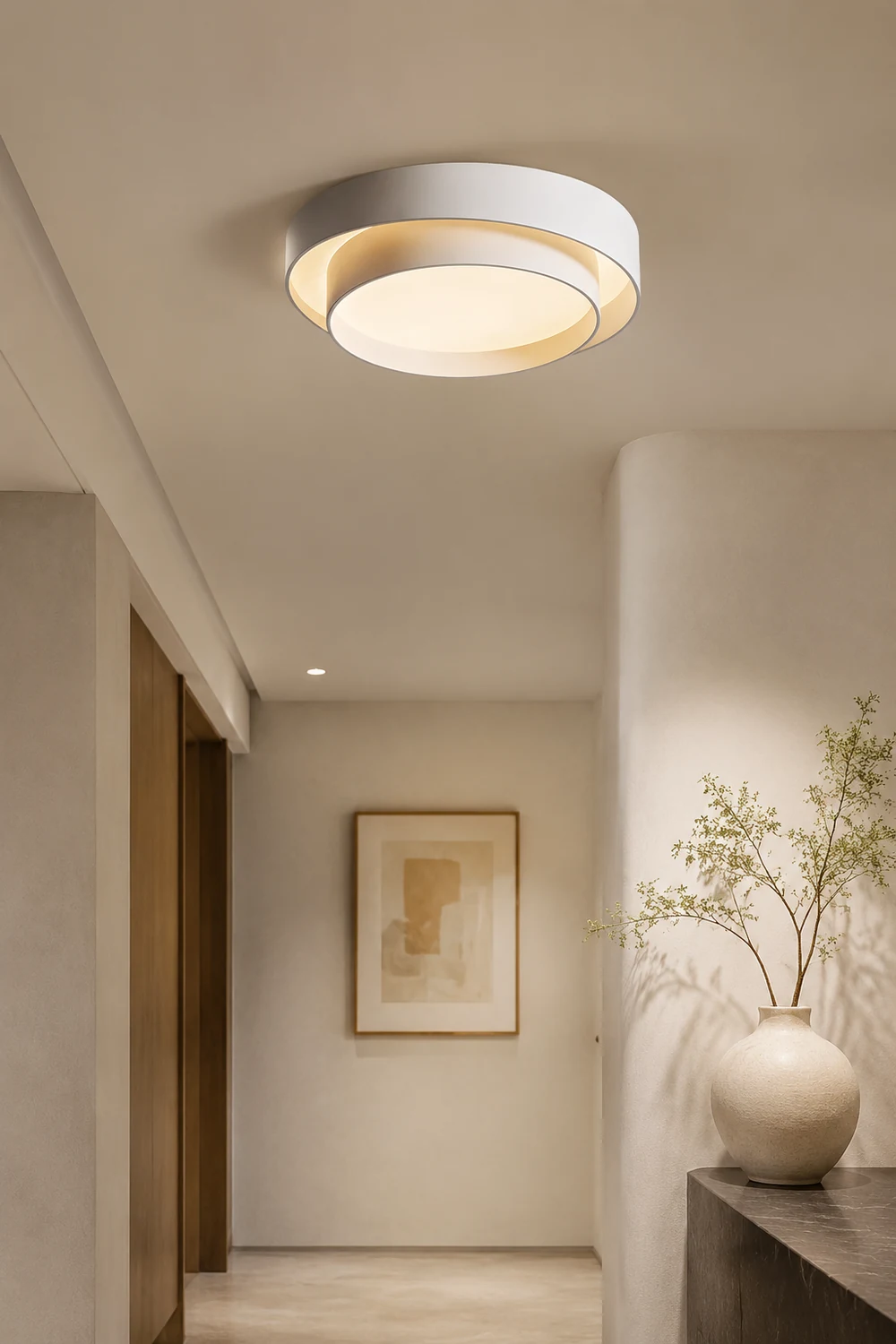 Quinn Nordic Art Deco White Circular Flush Mount Ceiling Light - Lumpaz