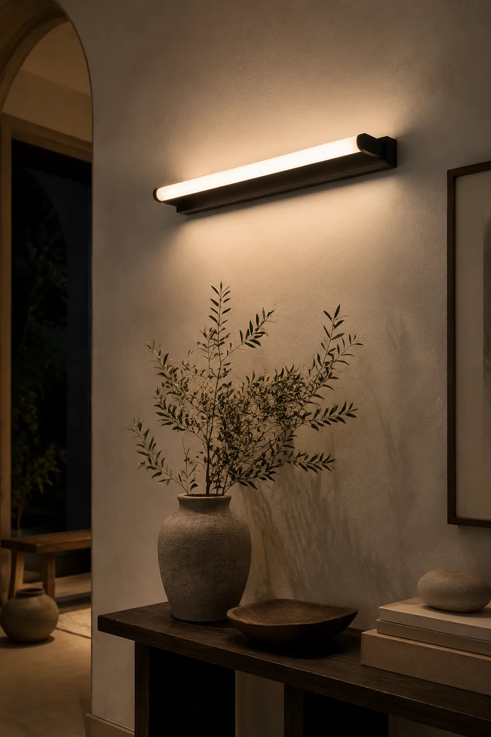 Leigh Minimalist Linear Cylindrical Metal/Acrylic Wall Lamp, Black, Bathroom - Lumpaz